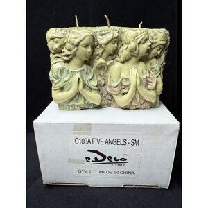 2001 Vintage eDeco Studios Decorative 3-Wick 3D Carved 5 Angels Candle - C103A